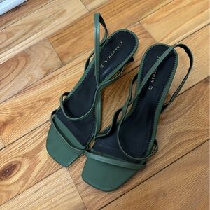 Zara green kitten geometrical block heels